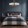 Checkered Navy Tan 5 Piece Reversible Comforter Set