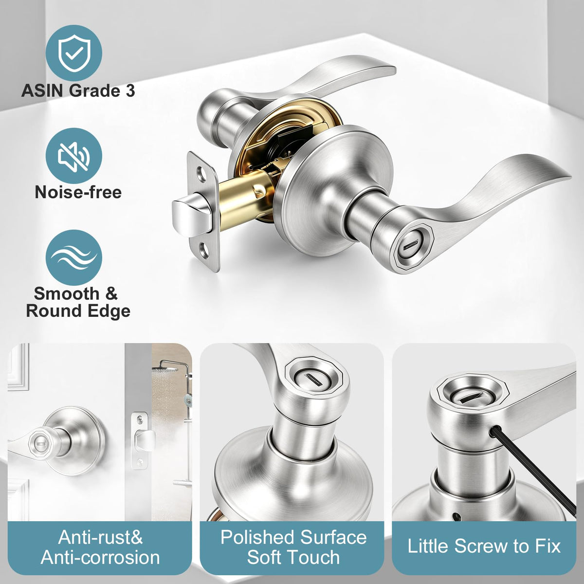 8 Pack Door Handles Interior Door Knobs, Keyless Privacy Door Levers
