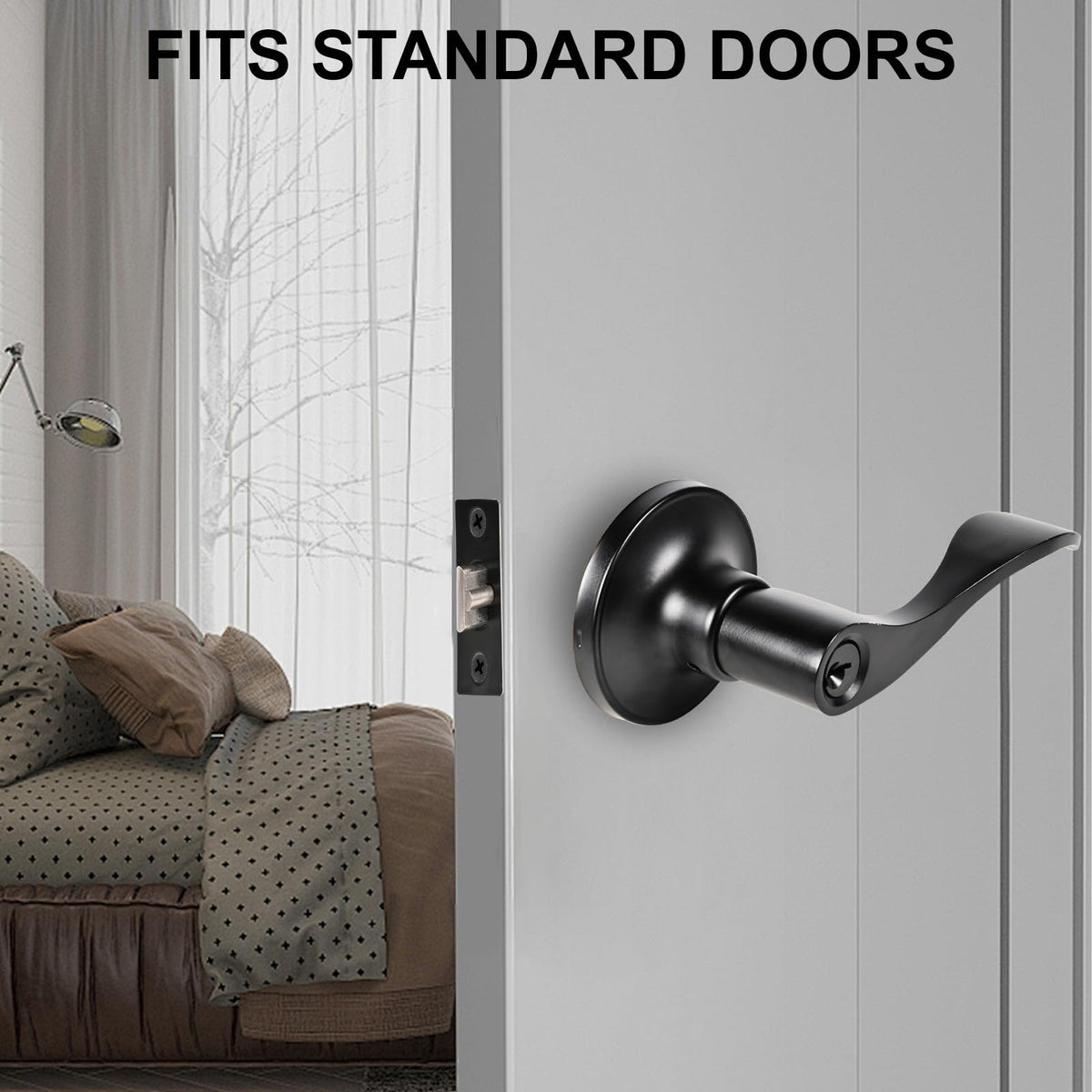 High-Security Stainless Steel Door Lever with Lock and Key(Black)
