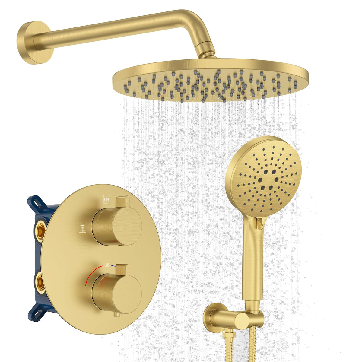 Thermostatic Shower System Wall Mount with 10 Inch Roud Rainfall Shower Head and Handheld,Shower Faucet Mixer Trim