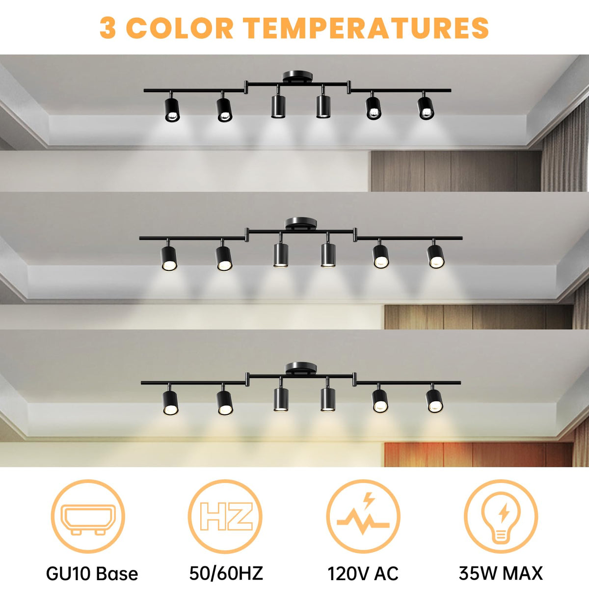 6 Light Track Lighting Kit, 48" 6 Way Ceiling Spotlights Fixture