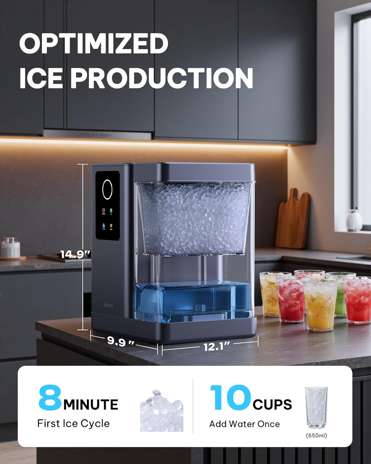 Nugget Ice Maker Countertop with APP & Voice Control, Self Cleaning Ice Machine with 3L Large Water Tank, 40 lbs/24H