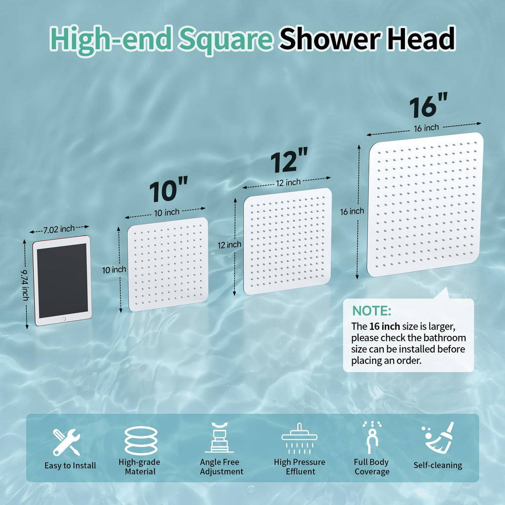 Luxury 10 Inch Large Square Stainless Steel Shower Head High Pressure Rainfall Showerhead Ultra Thin Water Saving