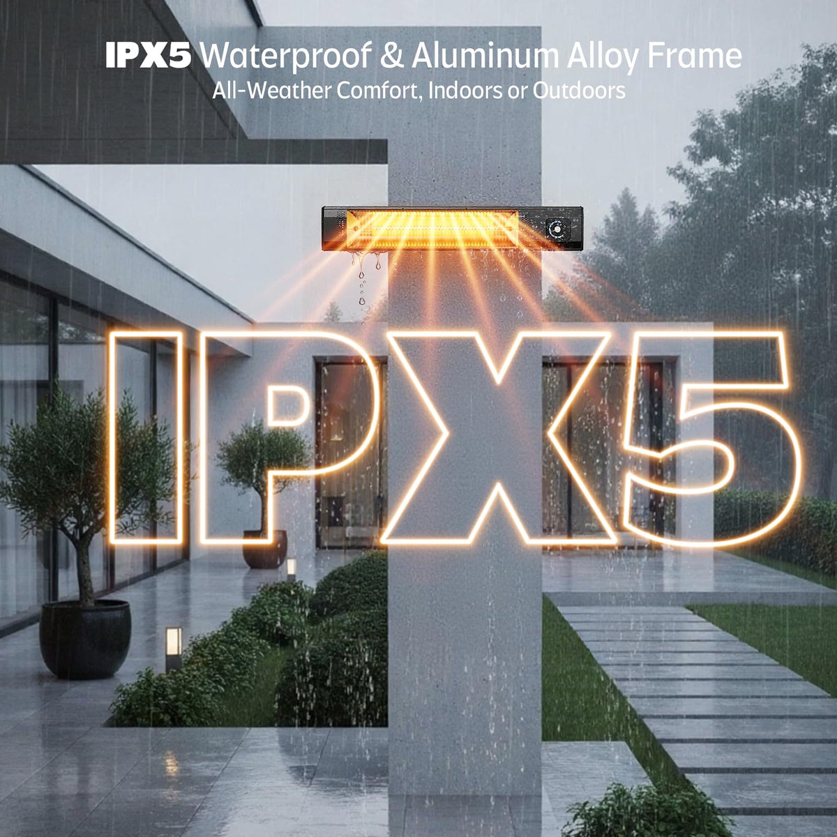 Wall-Mounted Electric Patio Heater, 34" 1500W Infrared Heater With Motion Sensor, IPX5 Waterproof, 9 Heat Level & 9H