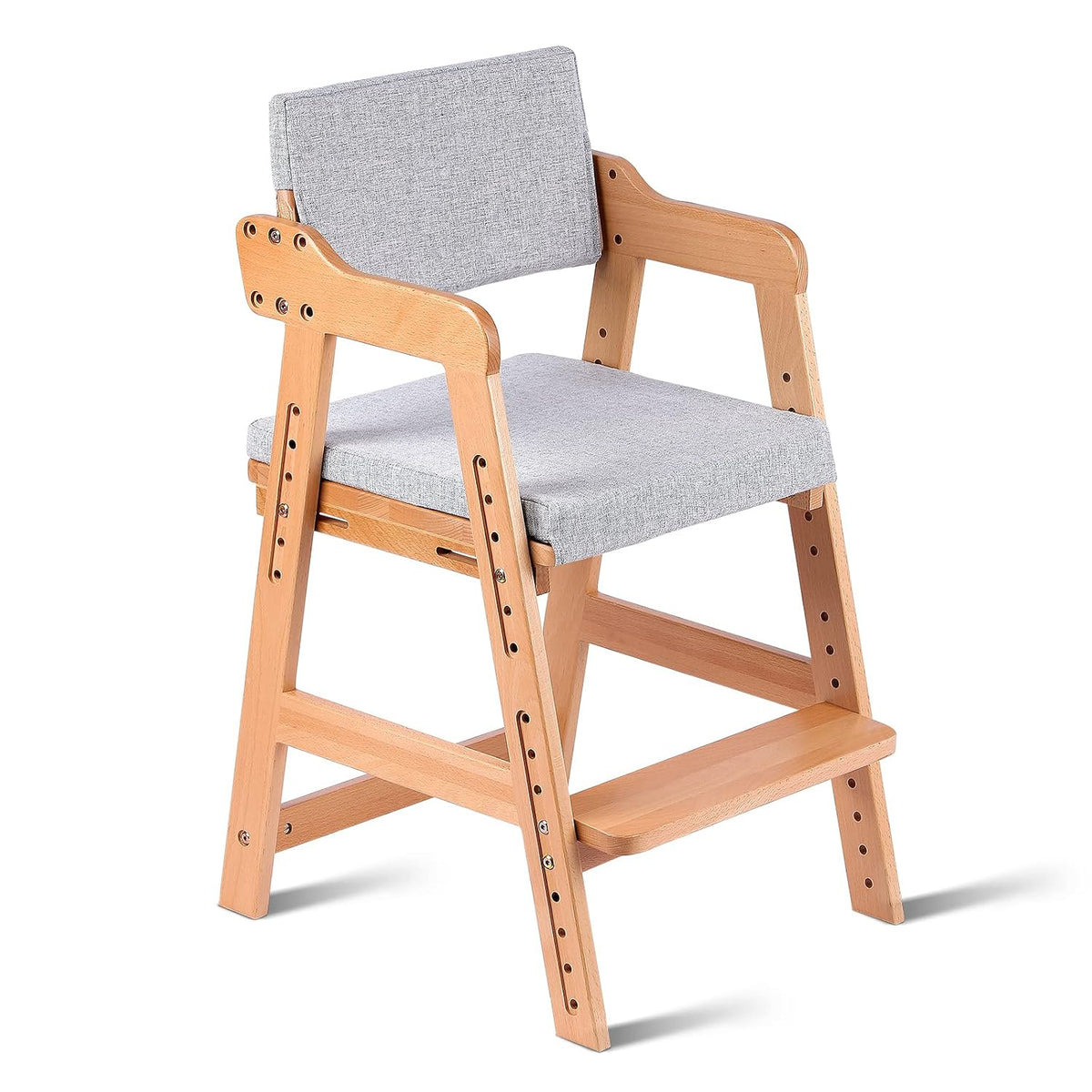 Wooden High Chair for Toddlers to Teens Adjustable Kids Learning Chair with Steps, Child Seats with Removable Cushion