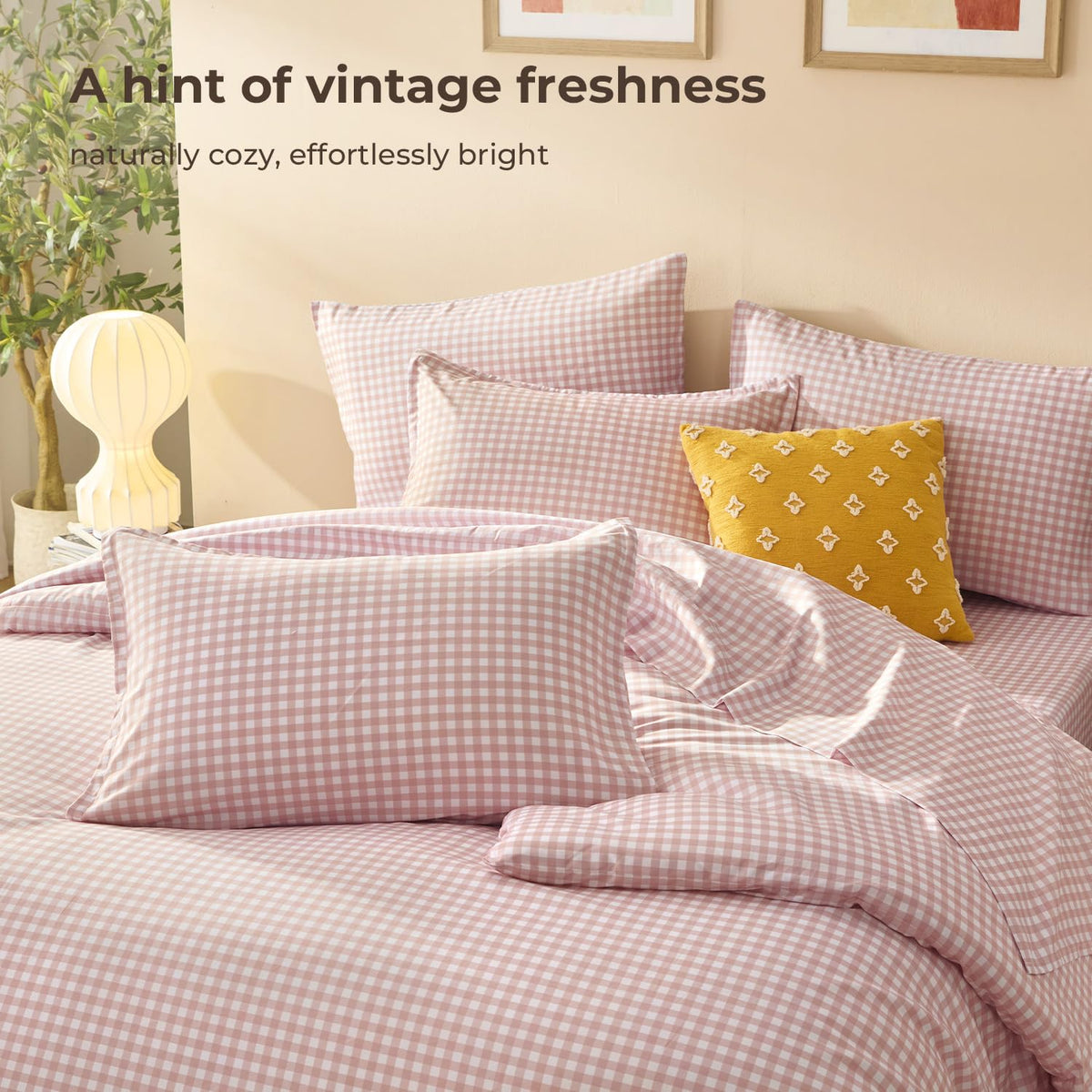 Blush Pink Gingham Comforter Set 7 Pieces