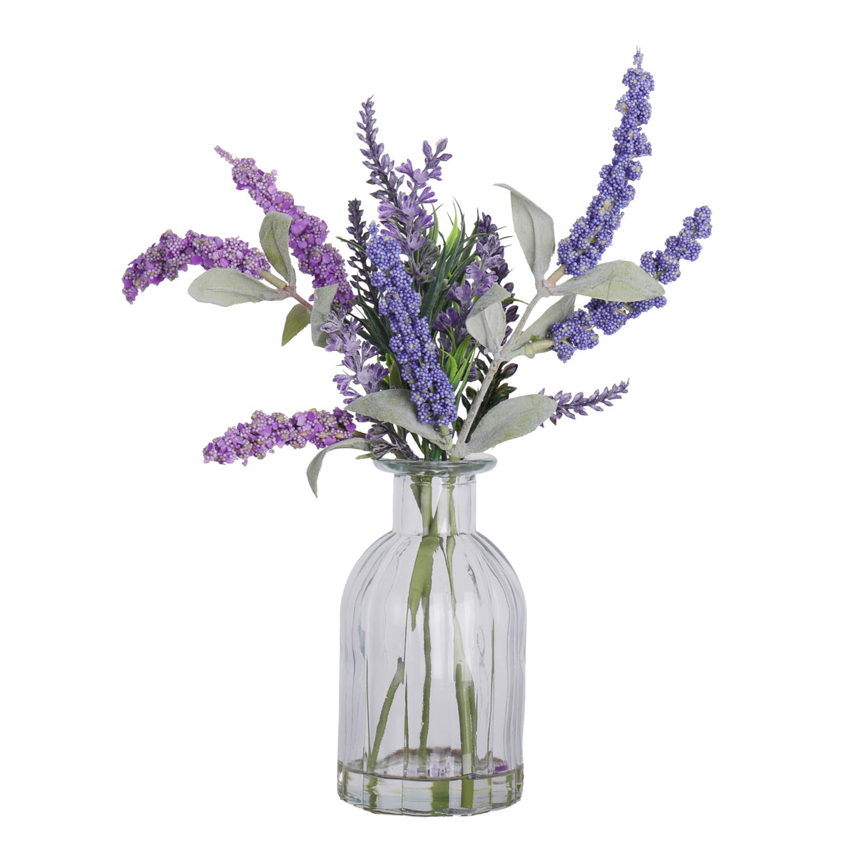 Fake Flowers- Artificial Lavender Plants in Glass Vase with Faux Water, Faux Silk Flowers Fake Plant Decor Farmhouse