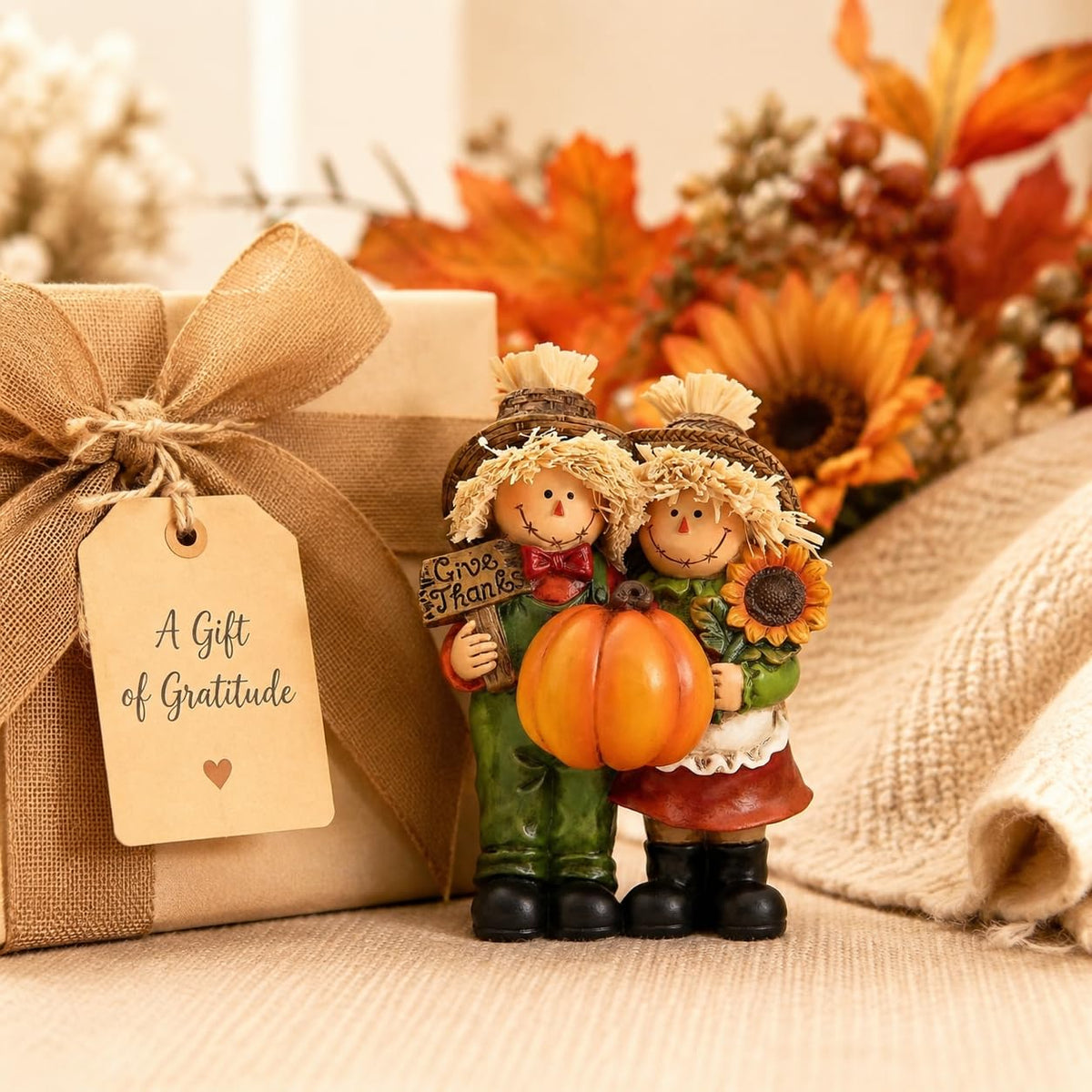 Fall Thanksgiving Scarecrow Couple Table Decorations