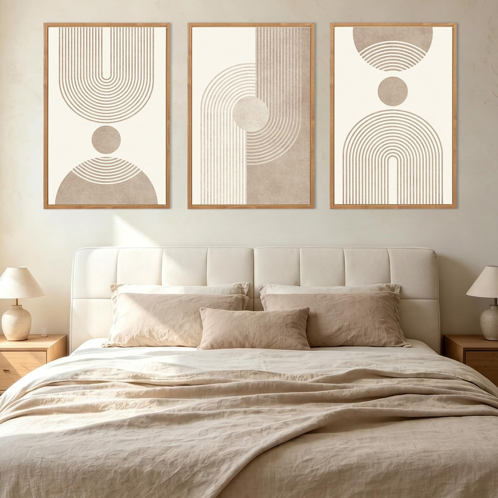 Neutral Abstract Wall Art Beige Large Wall Decor Boho Mid Century Modern Artwork Art Print Bedroom Office 24"x36" Set