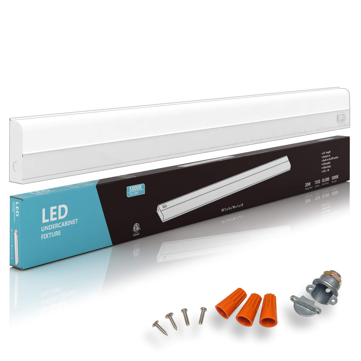 36" Hardwired Under Cabinet Lighting, 5000K Daylight, ETL, 1550lm, Dimmable