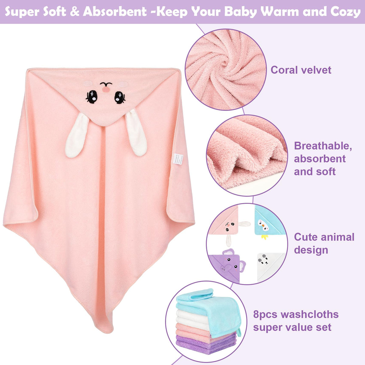 12 PCS Baby Bath Towels Set for Infants Toddlers Essentials