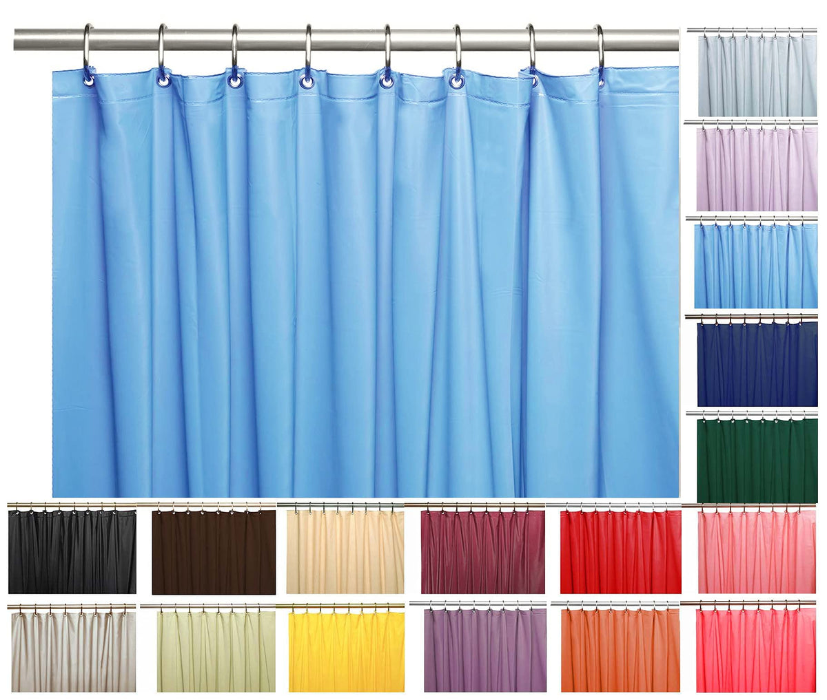 Collections Elegant Heavy Duty Vinyl Shower Curtain Liner with 12 Metal Grommets Sky Blue