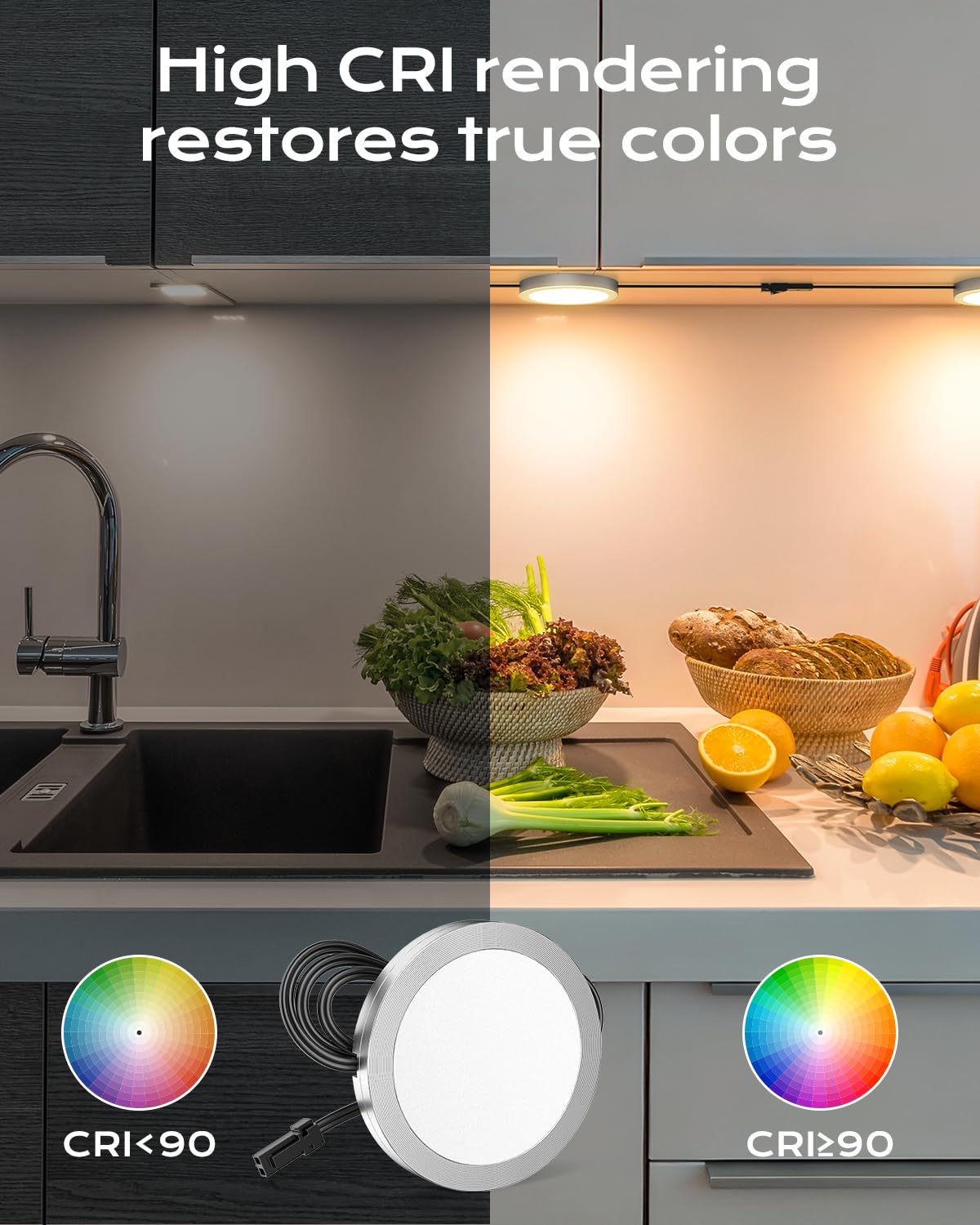 Smart Under Cabinet Lighting 6-Pack, LED Puck Lights Dimmable
