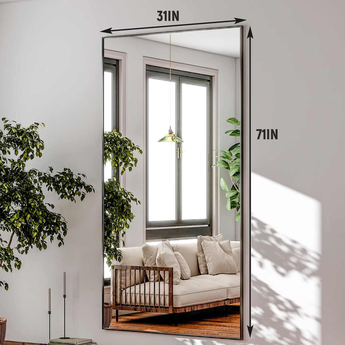 71"x31" Full Length Mirror Large Floor Mirror with Stand, Black