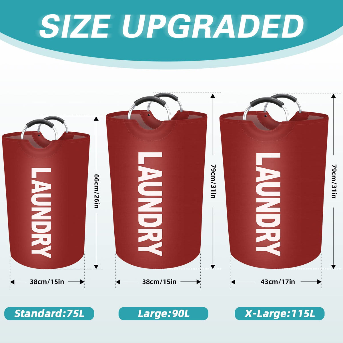 115L Large Laundry Basket, Dirty Clothes Waterproof Laundry Hamper, Red