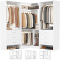 Closet System with 6 Drawers, 4 Hanging Rods & Corner Tower, Corner Closet System with Hanging, 76.5" L-Shaped