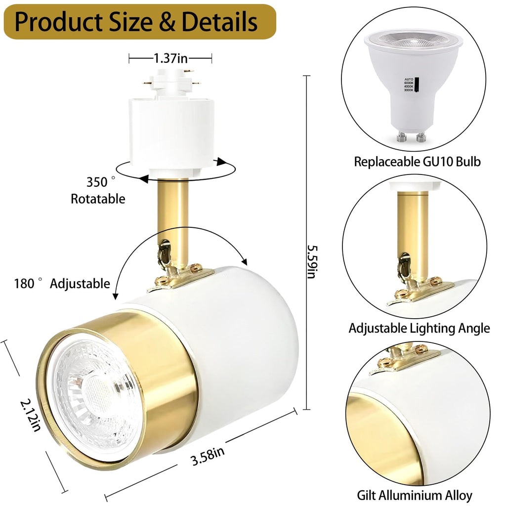 Adjustable GU10 LED H Type Track Lighting Kit Dimmable White Golden