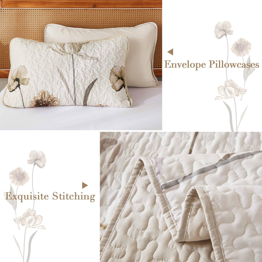 Brown Quilt King Size, Floral Boho Summer Bedspread
