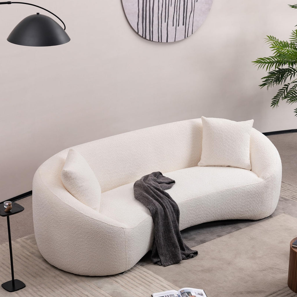 Curved Sofa Couch, 93", Chenille, Modern, White Boucle