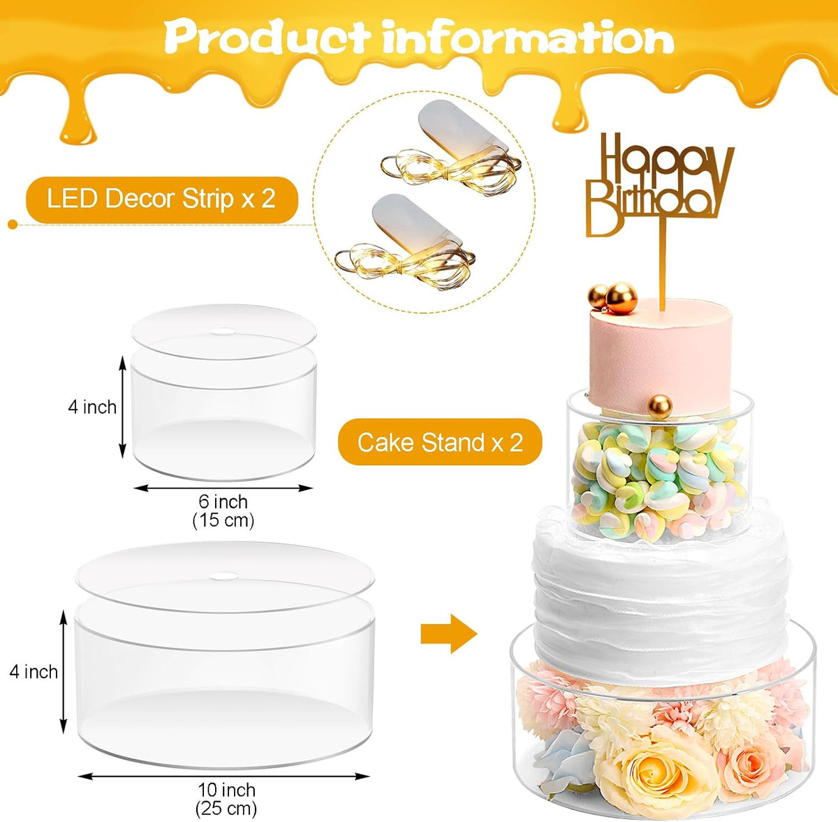 Acrylic Cake Stand with Lid Fillable Cake Stand Floating Clear Cake Stand Cake Riser Cake Tier Round Cake Stand - Set of 2