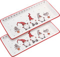 Christmas Ceramic Serving Platter Set of 2 Christmas Porcelain Trays Gnomes Serving Plates Rectangular for Food Salad