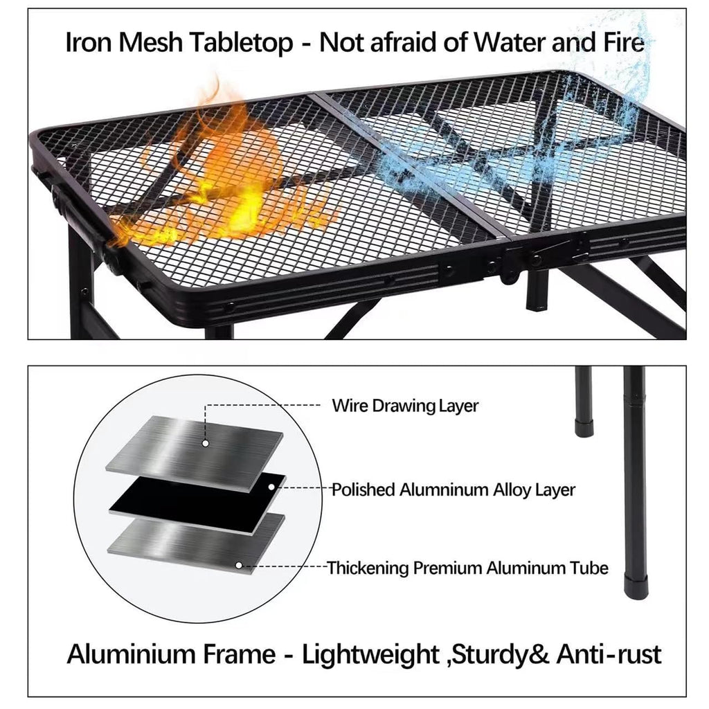 Portable Small Folding Table, Metal Camping Grill Table for BBQ, Picnic & Patio, Lightweight Foldable Outdoor Side