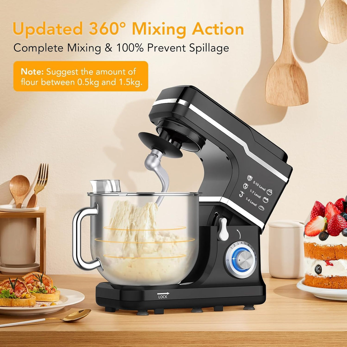7.5QT Stand Mixer, 10-Speed Tilt-Head Electric Food Mixer with Stainless Steel Bowl, 660W Motor, Dough Hook, Whisk &