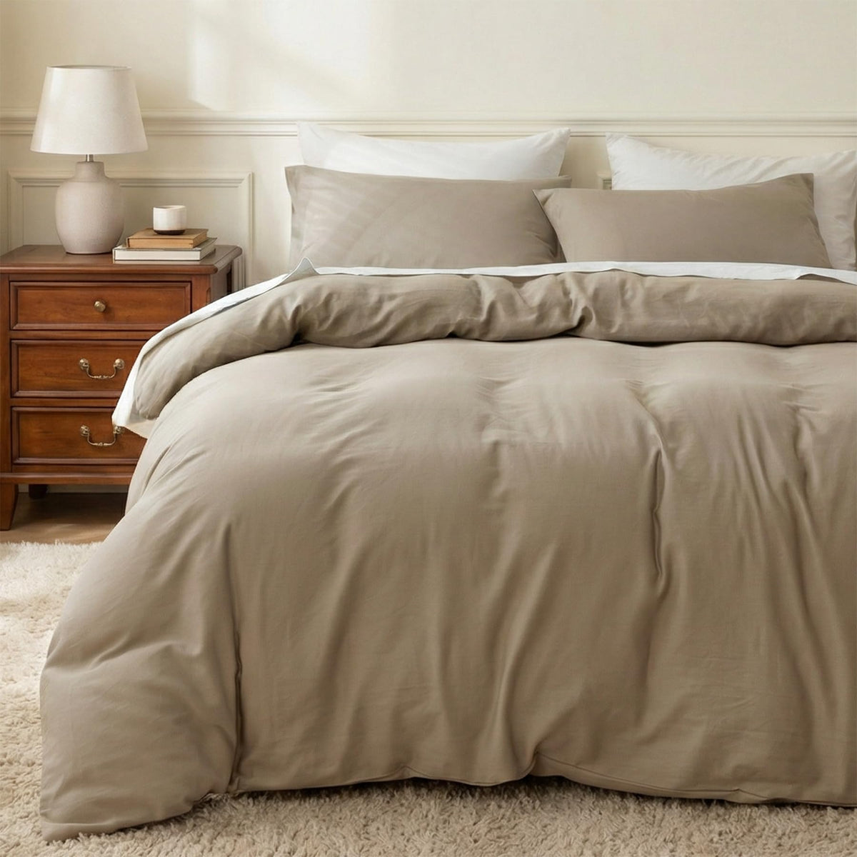 Egyptian Cotton Duvet Cover Set Queen Size, Ultra Soft and Breathable Comforter Cover with Zipper Closure, High