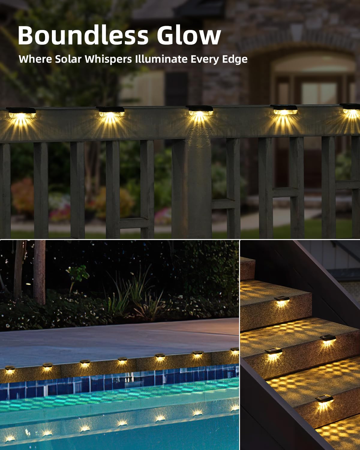 16 Pack Solar Deck Lights Outdoor, Solar Step Lights Led Solar Lights for Outdoor Stairs, 3000K Warm White, Auto