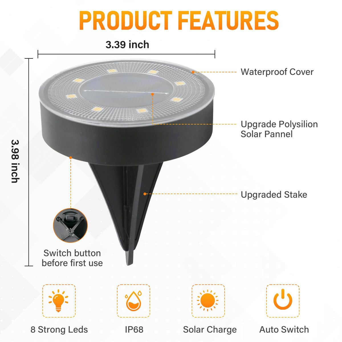 Solar Ground Lights 8 Pack, IP68 Waterproof Solar In-Ground Light for Outdoor, Flat Landscape Lighting, Garden Disc