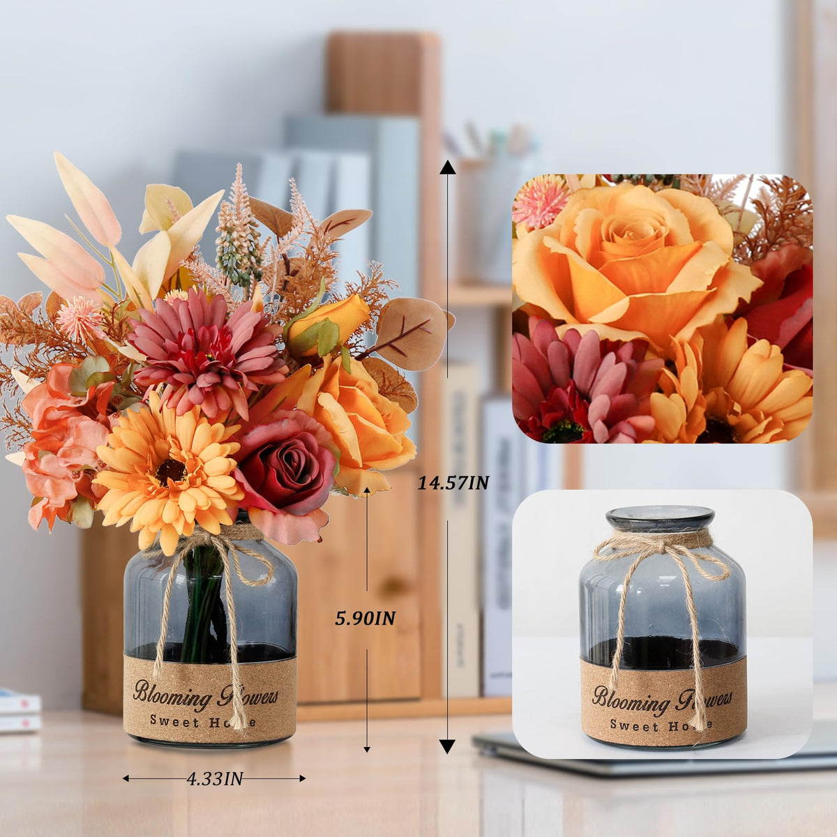 Fake Fall Flowers in Vase, Artificial Flowers with Vase, Centerpiece Table Decorations, Fall Centerpieces for