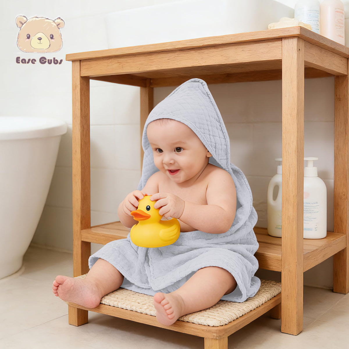 3-Pack Muslin Hooded Baby Towels, 100% Cotton, Ultra-Soft & Absorbent Baby Bath Towels with Hood for Babies, Infant