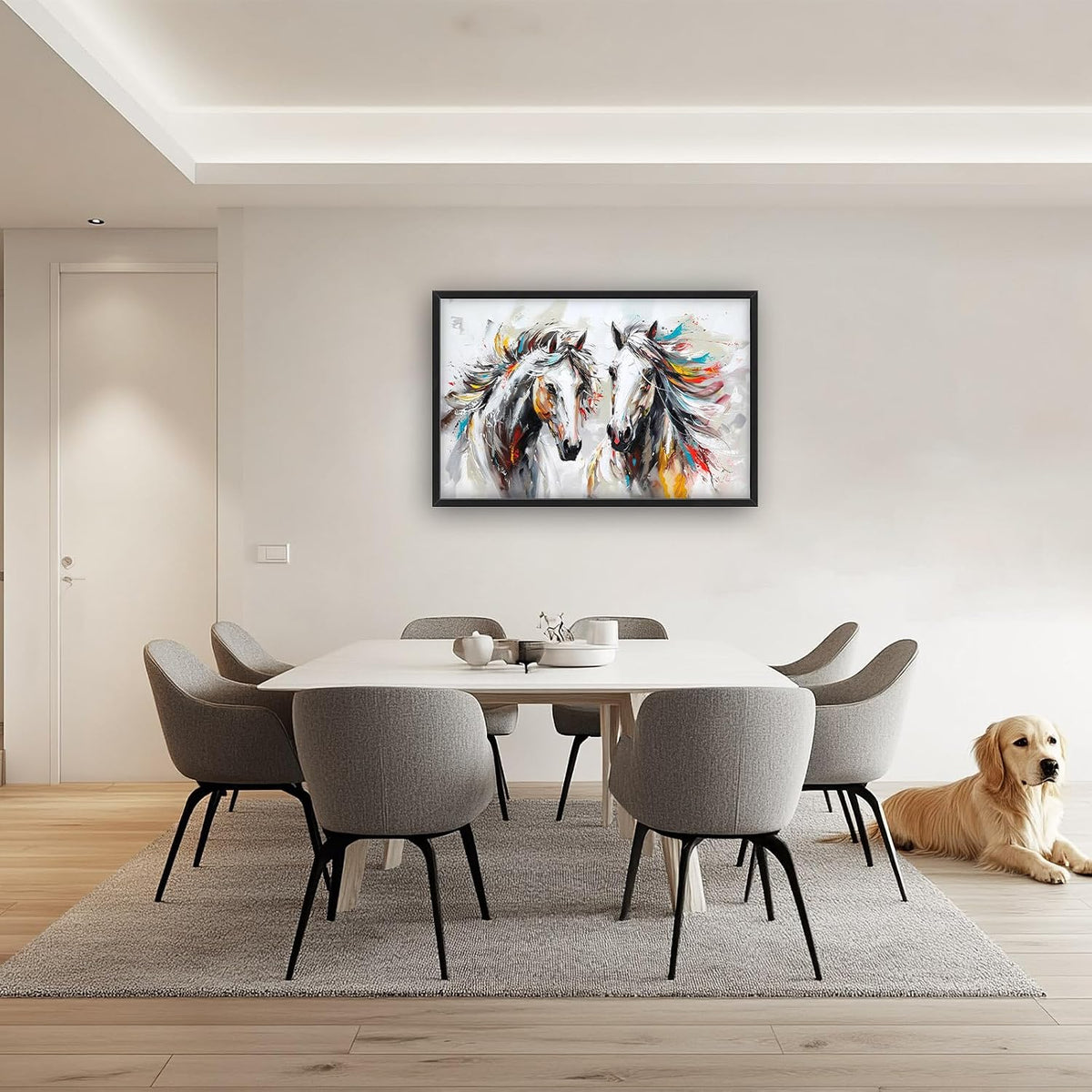Horse Large Wall Art White Horse Animal Pictures Wall Decor Colorful Graffiti Canvas Print Painting Artwork Living