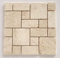 Ivory/Beige Travertine Tumbled 3-Pieced Mini-Pattern Mosaic Tile -1 Sheet