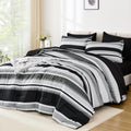 Queen Comforter Set, 7 Pieces Bed in a Bag Orange Queen Bed Set, Soft Boho Striped Bedding Sets with Sheets