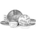 16 Pcs Porcelain Grey Dishes dinnerware set for 4 With Pasta bowls