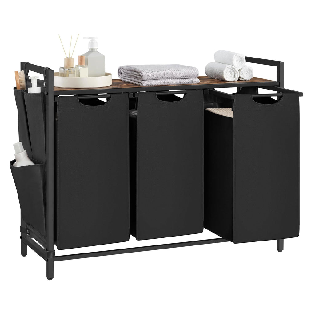 Laundry Hamper with Shelf, 3 Pull-Out Bags, 3 x 10.6 Gallons (40 L)