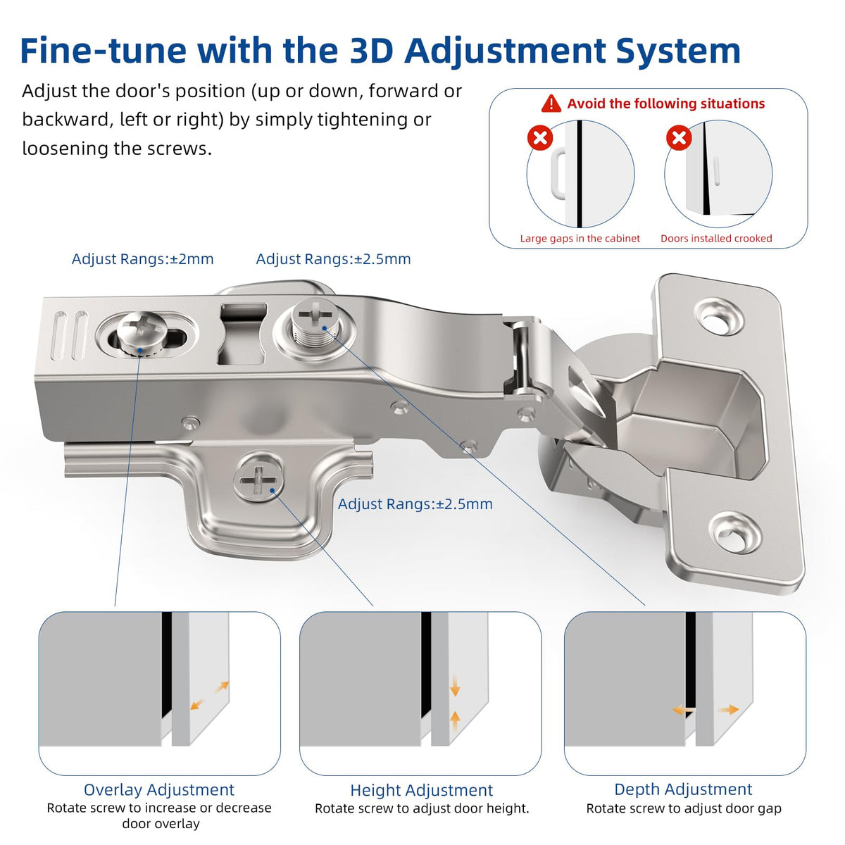 20 Pack Full Overlay Cabinet Hinges, Soft Close, Frameless, 105°
