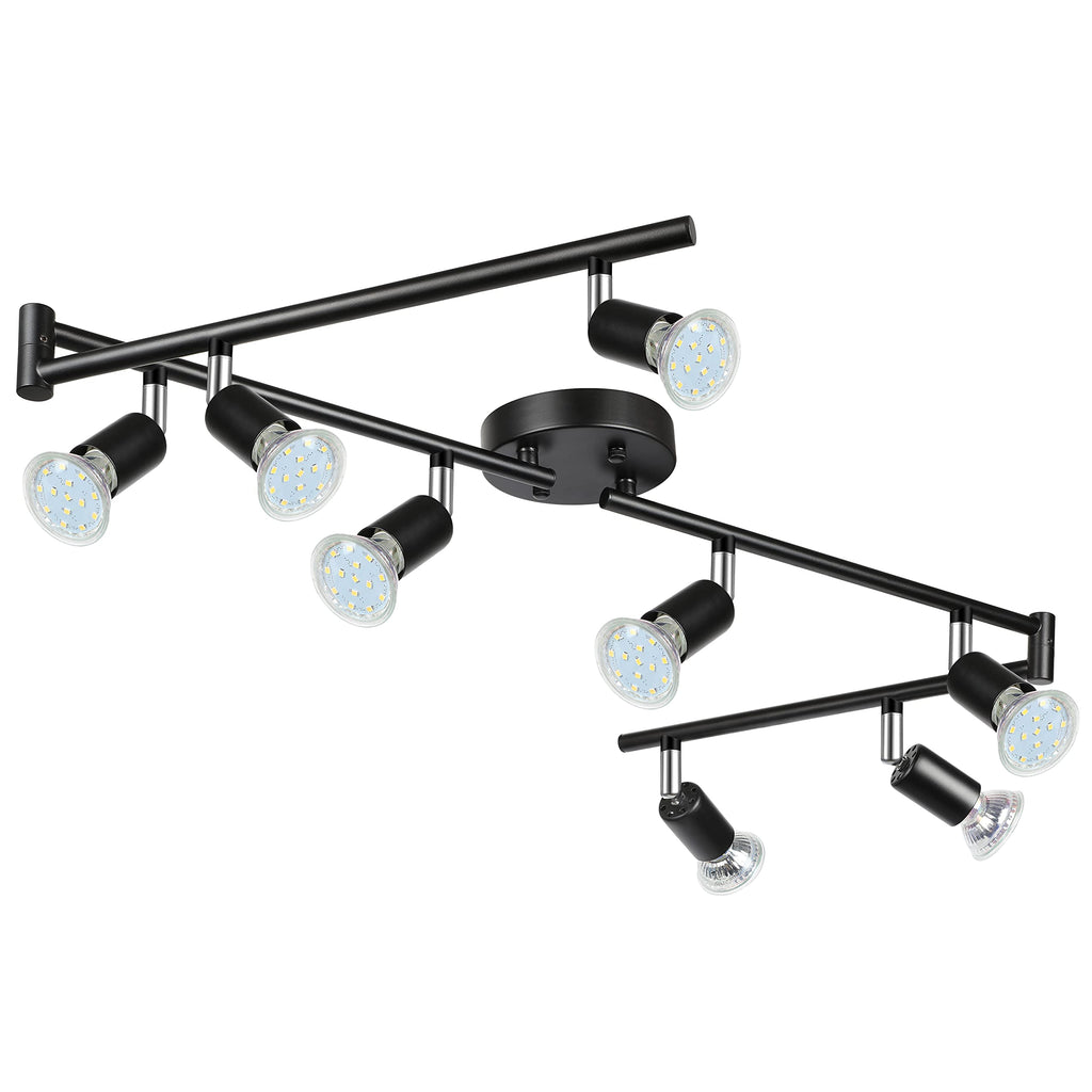 LED 8 Light Track Lighting Kit, 54.13'' Black 8 Way Ceiling Spot Lighting, Flexibly Rotatable Head, Track Light