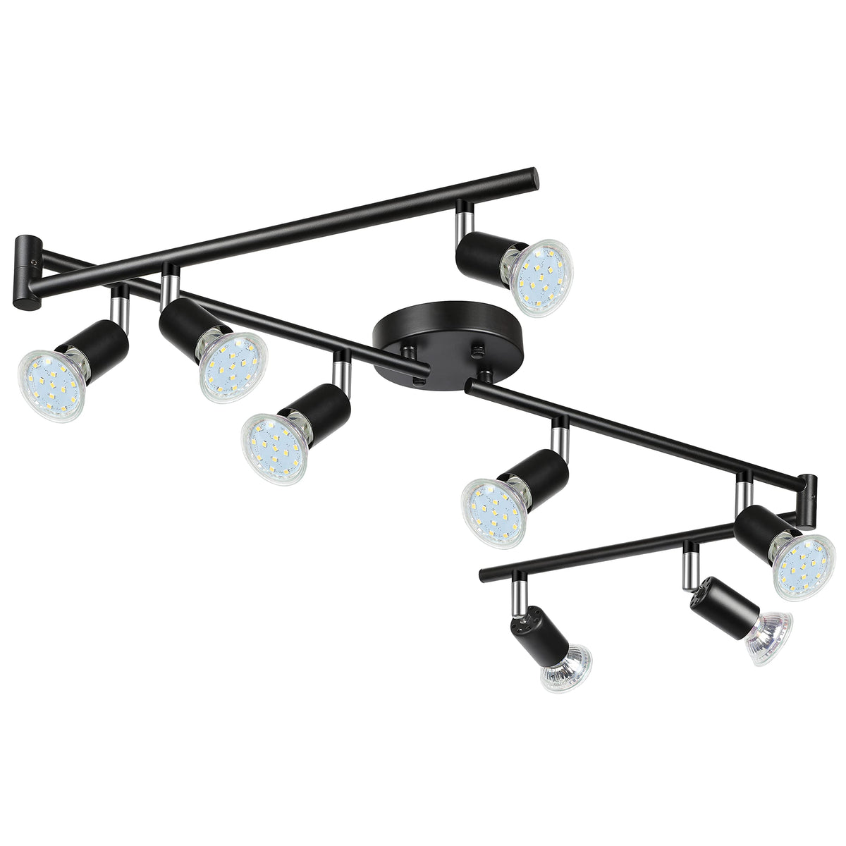 LED 8 Light Track Lighting Kit, 54.13'' Black 8 Way Ceiling Spot Lighting, Flexibly Rotatable Head, Track Light