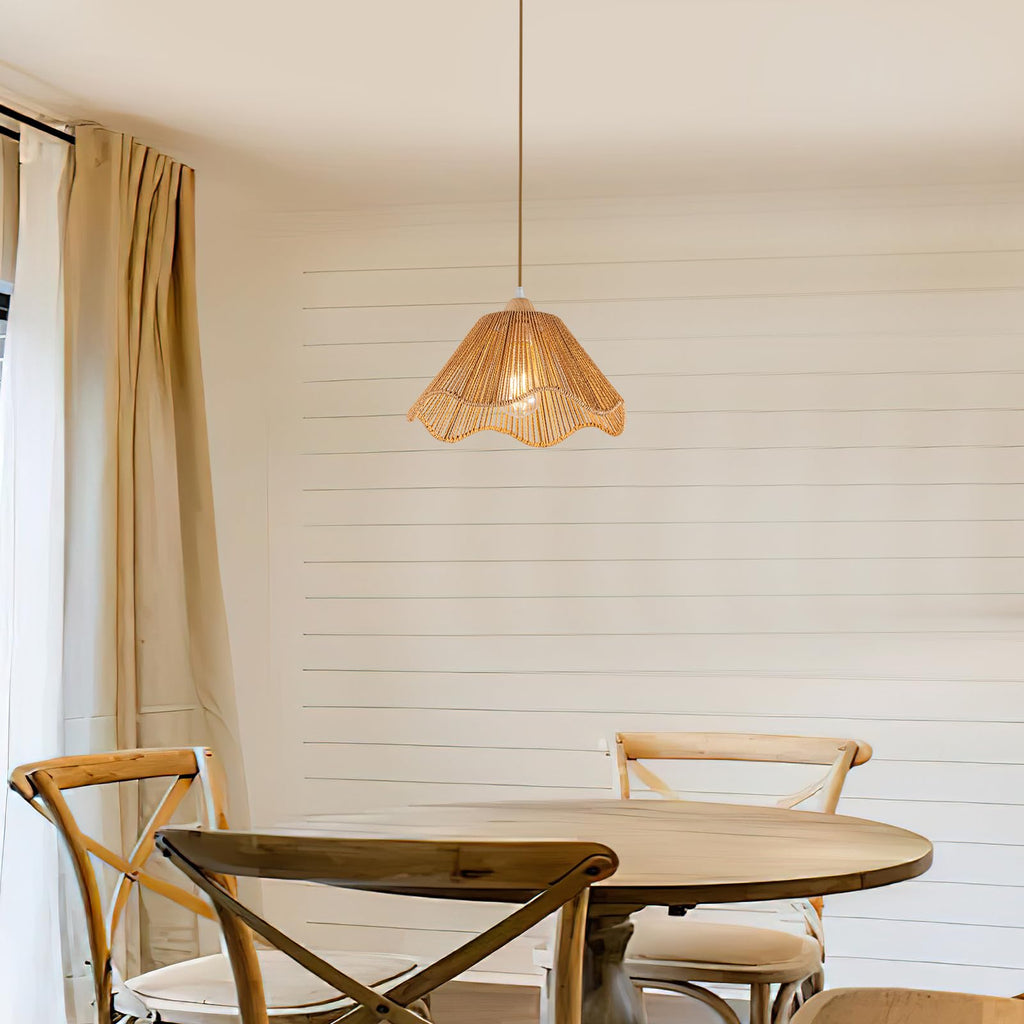 D12.5 Inch Boho Light Fixtures Boho Rattan Pendant Light Flush Mount Mini Chandelier Woven Hanging Light Fixture