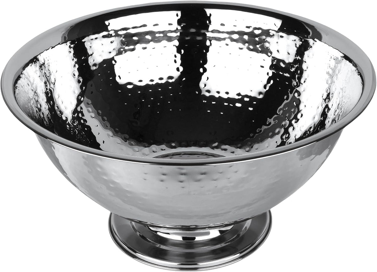 16" Footed Champagne Bucket, Beverage Tub, Wine and Champagne Server, Stainless Steel with Hammered Silver Finish