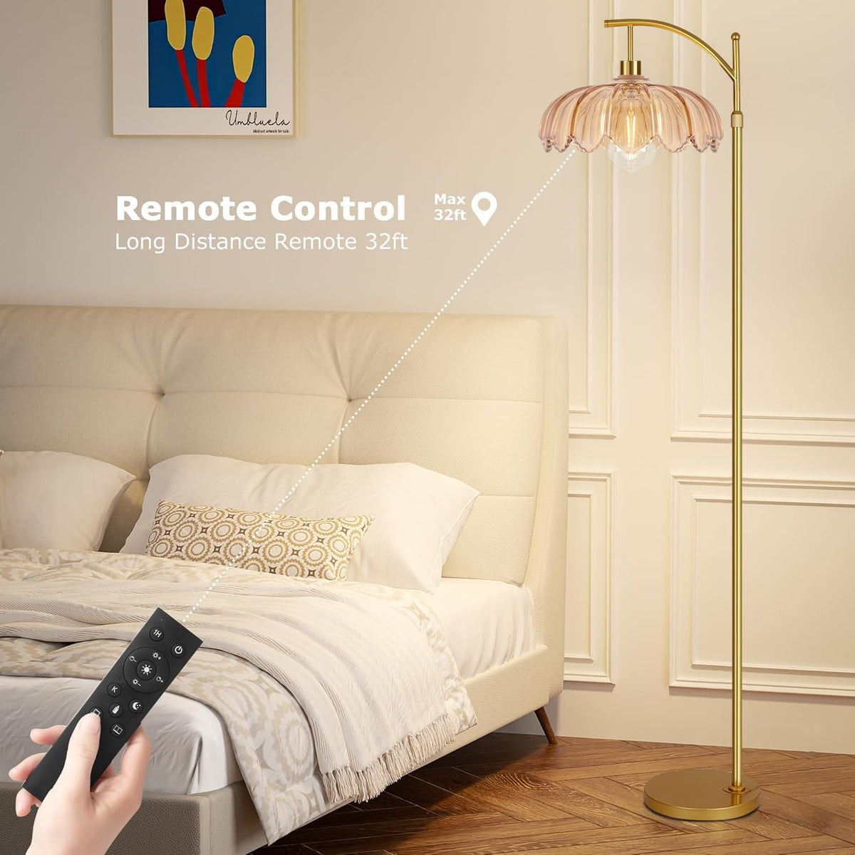 Arc Floor Lamp Gold Floor Lamp with Remote Control,Dimmable Floor Lamps With Glass Lampshades,Mid Century Modern