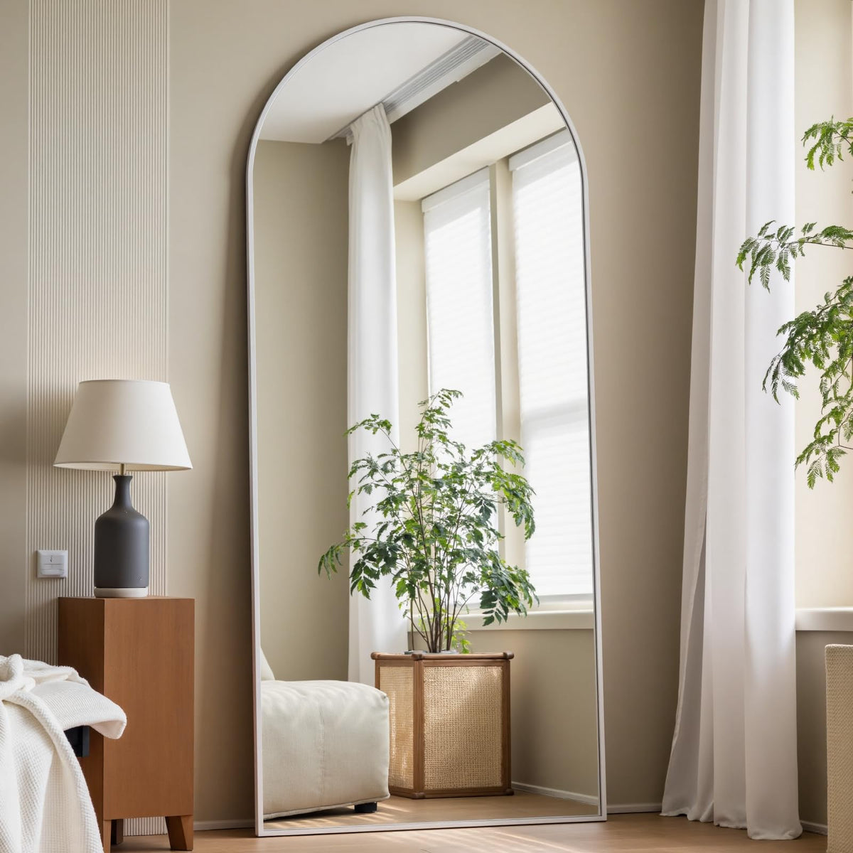 Arched Full Length Mirror, 57"X20" Large Full Body Mirror, White