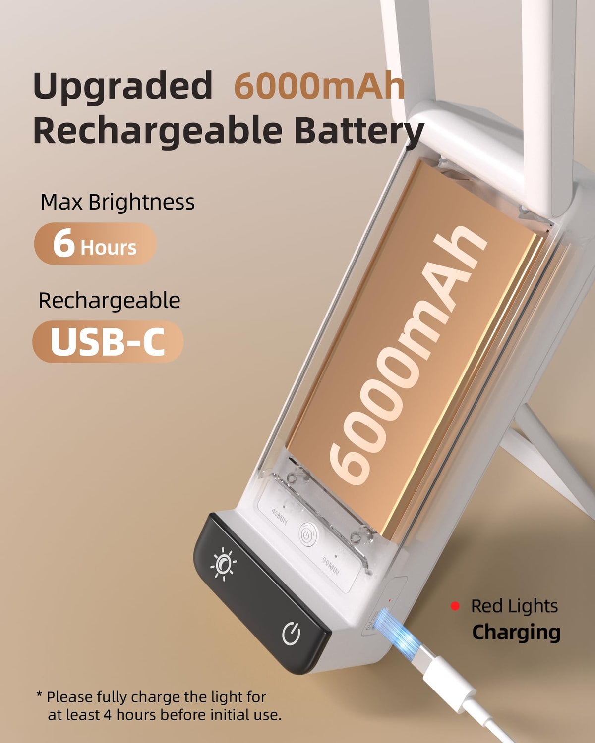Rechargeable Desk Lamp, 6000mAh Cordless Table Lamp, Portable Desk Lamp, Reading, Craft, Puzzle - Long-Lasting