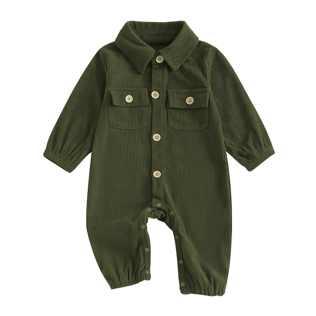 Newborn Baby Boy Girl Clothes Corduroy Long Sleeve Button Up Romper Jumpsuit Collared Bodysuit Fall Winter Outfit