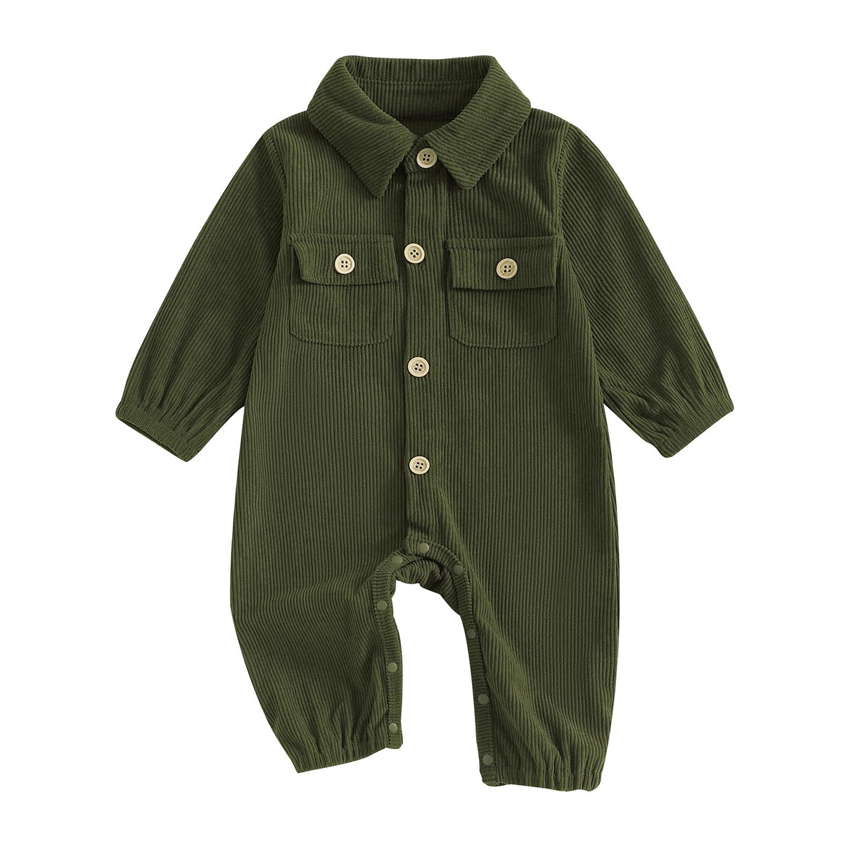 Newborn Baby Boy Girl Clothes Corduroy Long Sleeve Button Up Romper Jumpsuit Collared Bodysuit Fall Winter Outfit