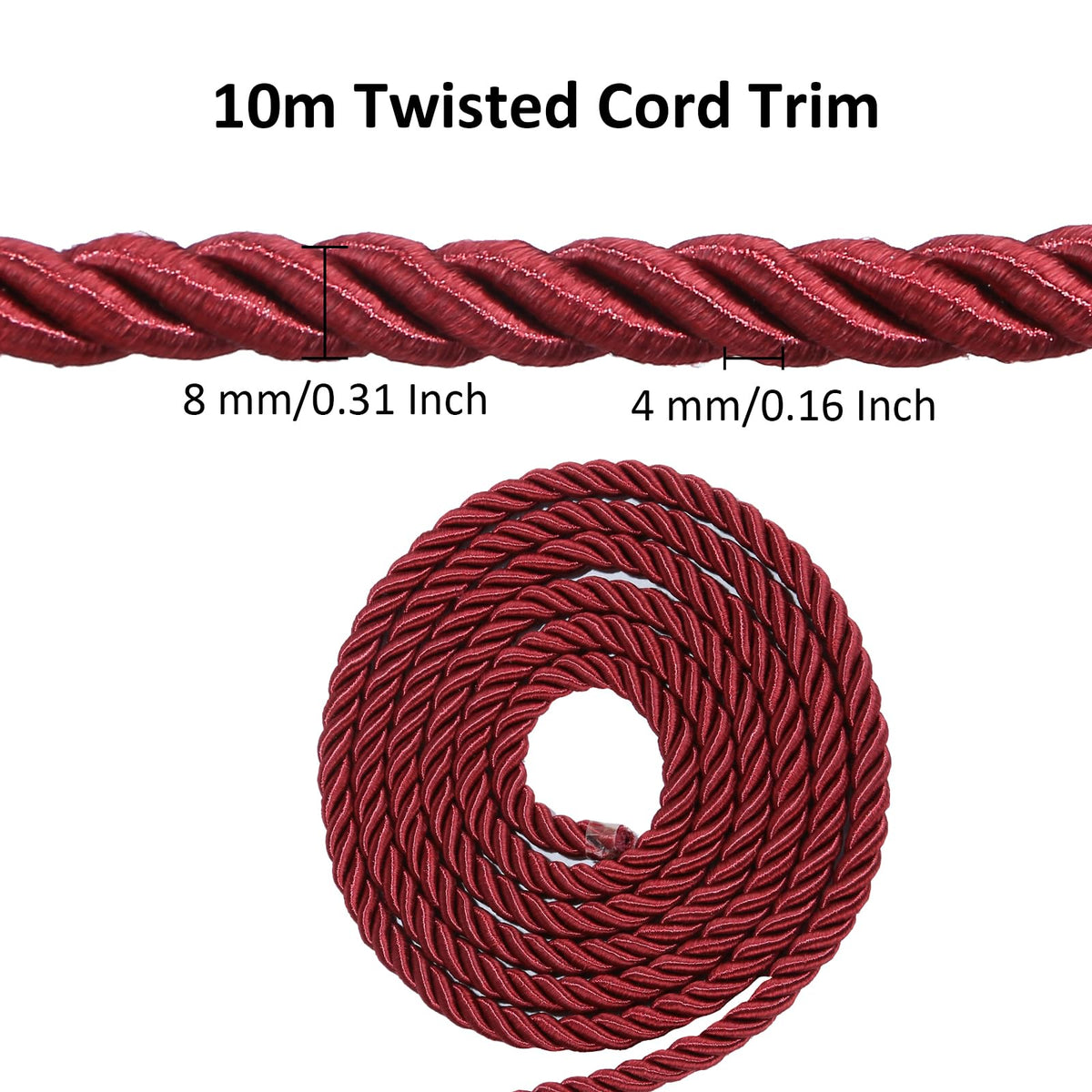 M Twisted Cord Trim Rope(Wine) - 10 Yards 8m