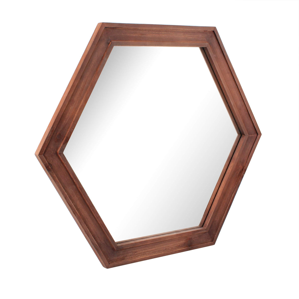 Decorative 24" Hexagon Wall Mirror with Redwood Frame and Attached Hanging Bracket, Decorative Country Rustic Decor