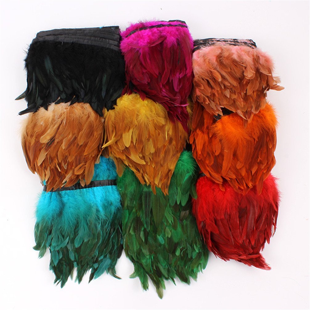 Rooster Feather Trim 5-7 inches Wide, Black - 5 Yards